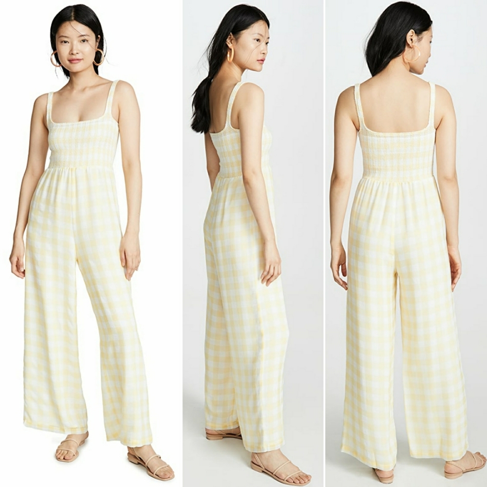 Anthropologie Capulet Wren Smocked Jumpsuit Yellow Gingham Sz L NWT - Picture 6 of 14